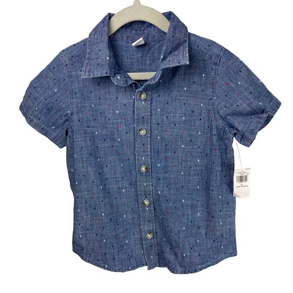 Old Navy Other - Old Navy, Short Sleeve Chambray Shirt, Blue, 100% Cotton, Button-Up Polka Dot